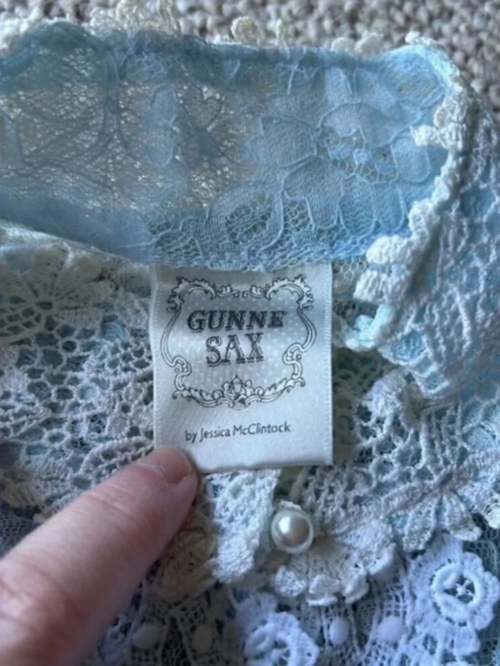 Vintage Gunne Sax Gold Label Blue Lace Blouse XS Coquette Cottagecore Soft Girl - Picture 3 of 8